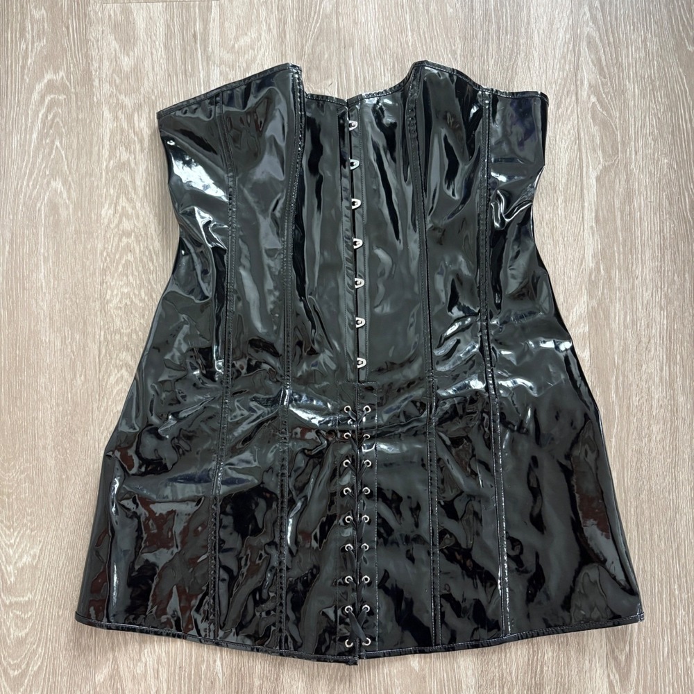 Black Vinyl Corset Dress Lace Up Fetishwear Top Black 4X